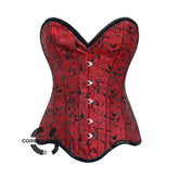 Red Brocade Curvy Design Front Busk Steampunk Gothic Overbust Corset